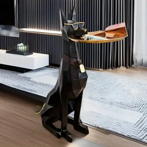 ドベルマンの犬の像,家の装飾,インテリア,子犬の彫刻,魅力的な置物,サイドテーブル,豪華なトレイ
