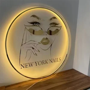 パーソナライズされたアクリルのビジネスサイン,丸い蛍光灯,ロゴ,サイン,名前,3D会社店の壁アート
