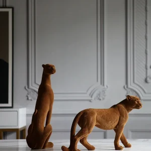 ライト高級アンティークブラウン植毛ヒョウ飾りクリエイティブシンプルホーム樹脂装飾装飾ズーン風水