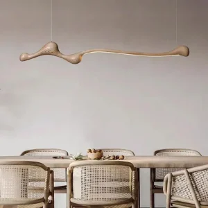 Chinese Long Ash Wood Pendant Lights Dimmable Indoor Decoration Hanging Lamp Kitchen Island Dining Living Room Office With RC